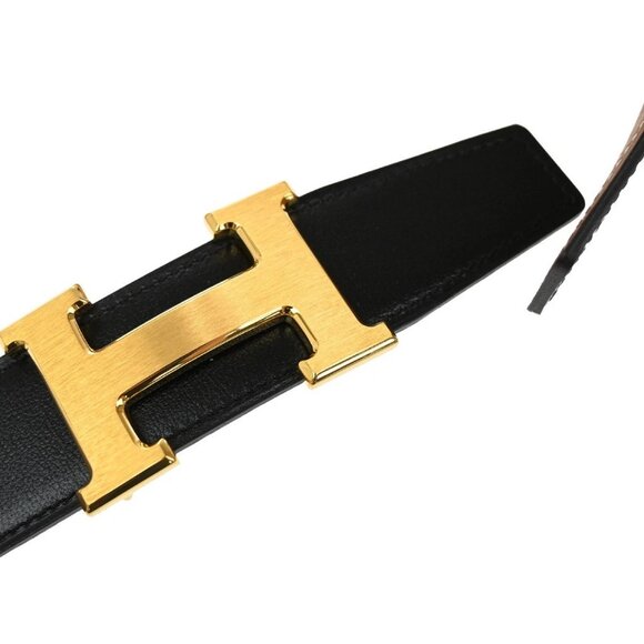 HERMES H Logo Constance Reversible Buckle Belt 80# Leather Black Brown 78RL421 - Picture 12 of 14